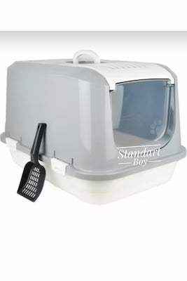 Gray litter box with odor control for cats