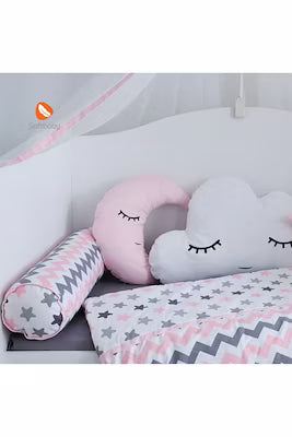 Pink crib bedding set with star and zigzag patterns 100% cotton