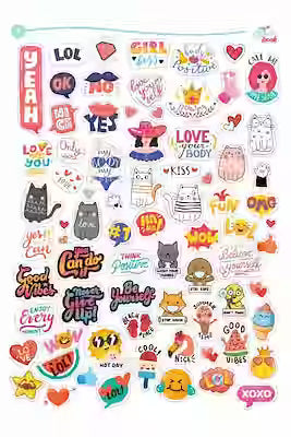 A5 sticker set with four sheets of colorful stickers