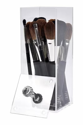 Clear Acrylic Makeup Brush Box with Lid - Transparent 10x10x20cm Storage Case