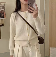 Versatile Solid-colored Cardigan Sweater Coat with Small Gold Buttons