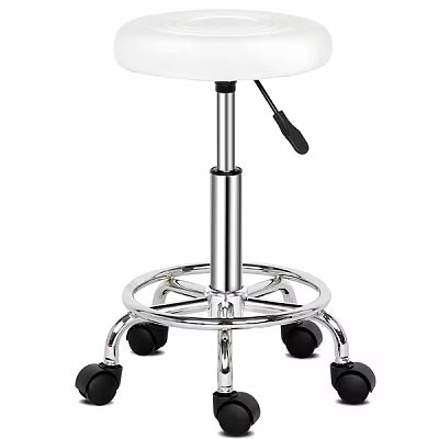 White Technician Bench with Circular Patterned Cushion