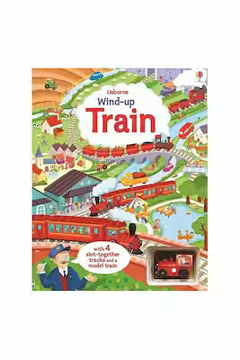 Wind-up toy train and board book set for children ages 3 and up