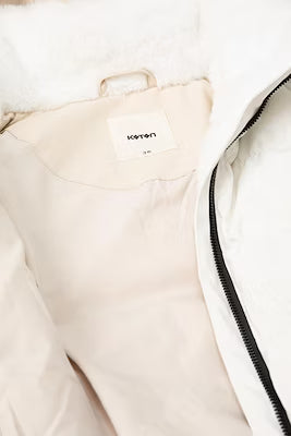 Beige women's patterned long coat with belt detail