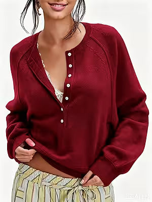 Womens Button-front Half-placket Sweater Top - image 2