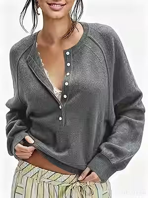 Womens Button-front Half-placket Sweater Top - image 5