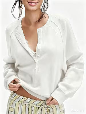 Womens Button-front Half-placket Sweater Top - image 7