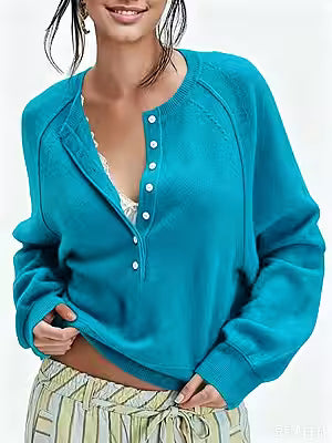 Womens Button-front Half-placket Sweater Top - image 8