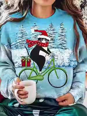 Women's Casual 3D Print Loose Pullover Sweater