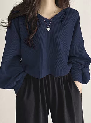 Womens Casual Versatile Solid-color Pullover Knit Sweater Top - image 2