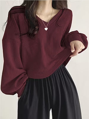 Womens Casual Versatile Solid-color Pullover Knit Sweater Top - image 3