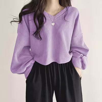 Womens Casual Versatile Solid-color Pullover Knit Sweater Top - image 8