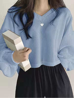 Womens Casual Versatile Solid-color Pullover Knit Sweater Top