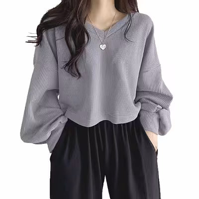 Womens Casual Versatile Solid-color Pullover Knit Sweater Top