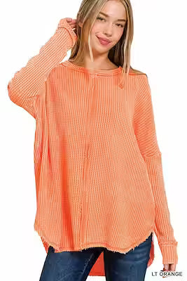 Women's Casual Washed Waffle Long-Sleeve Pullover Top - image 4