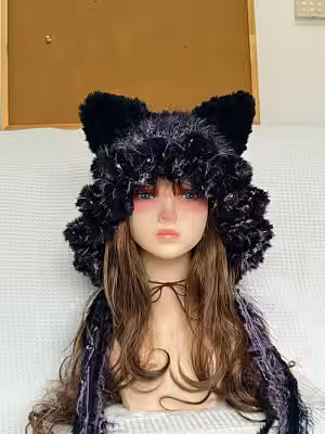 Warm Plush Cat Ear Hat for Women