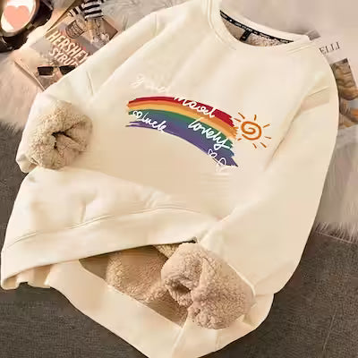 Women's Cute Printed Thickened Fleece Pullover Sweater - image 11