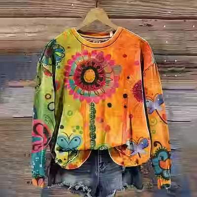Women's Printed Drop-Shoulder Casual Pullover Sweater - image 6