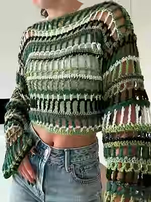 Womens Pullover Ribbed Openwork Blouse