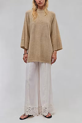 Womens Solid-color Crew-neck Knitted Pullover Sweater - image 2