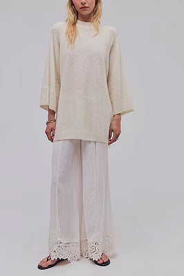 Womens Solid-color Crew-neck Knitted Pullover Sweater - image 3