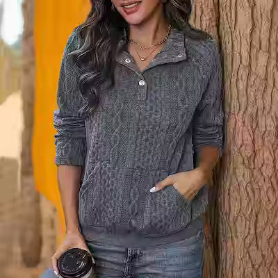 Women's Textured Long Sleeve Pullover Sweatshirt