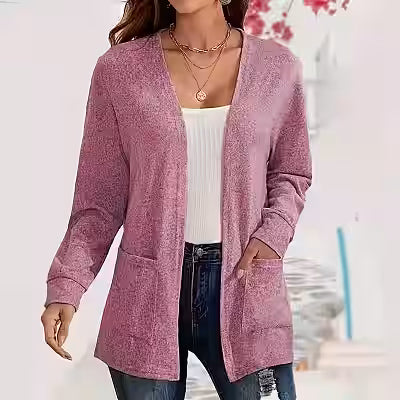 Womens Versatile Solid-color Pocketed Loose-fitting Lightweight Cardigan - image 2