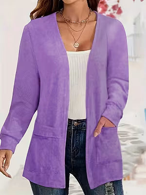 Womens Versatile Solid-color Pocketed Loose-fitting Lightweight Cardigan - image 3