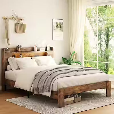 Wood Bed Frame w/ LED & Storage