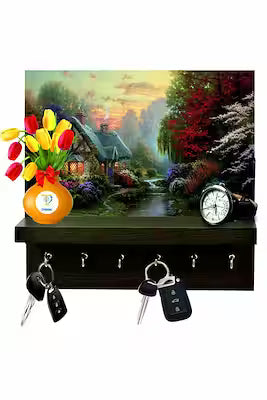 Wooden keychain display stand with wall mounting kit