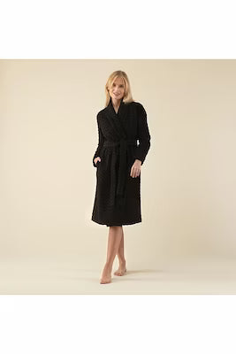 Women's black cotton bathrobe