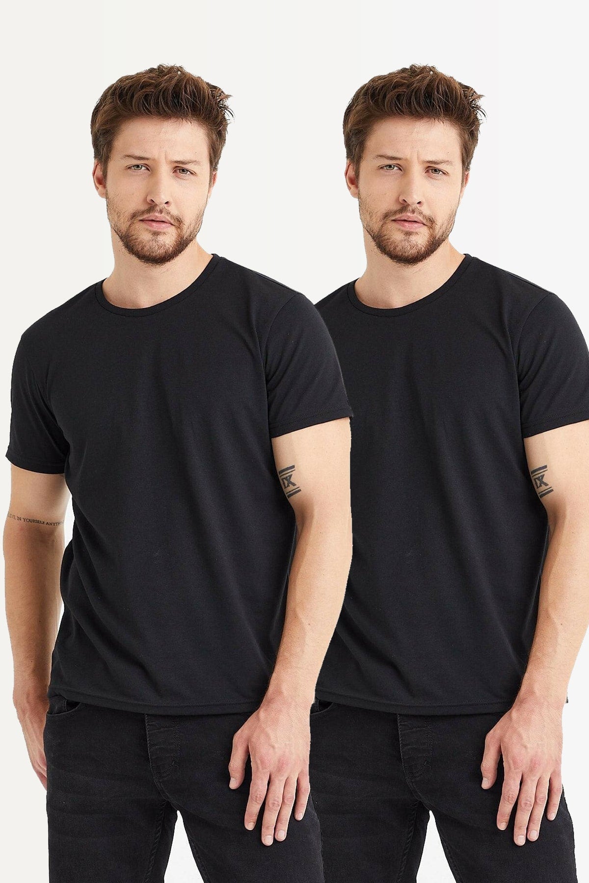 Schwarzes Herren-T-Shirt mit Rundhalsausschnitt und kurzen Ärmeln, 2er-Pack