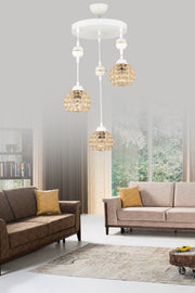 Pendant Lamp Tray White 3-Piece Crystal Downward Facing Luxury Chandelier