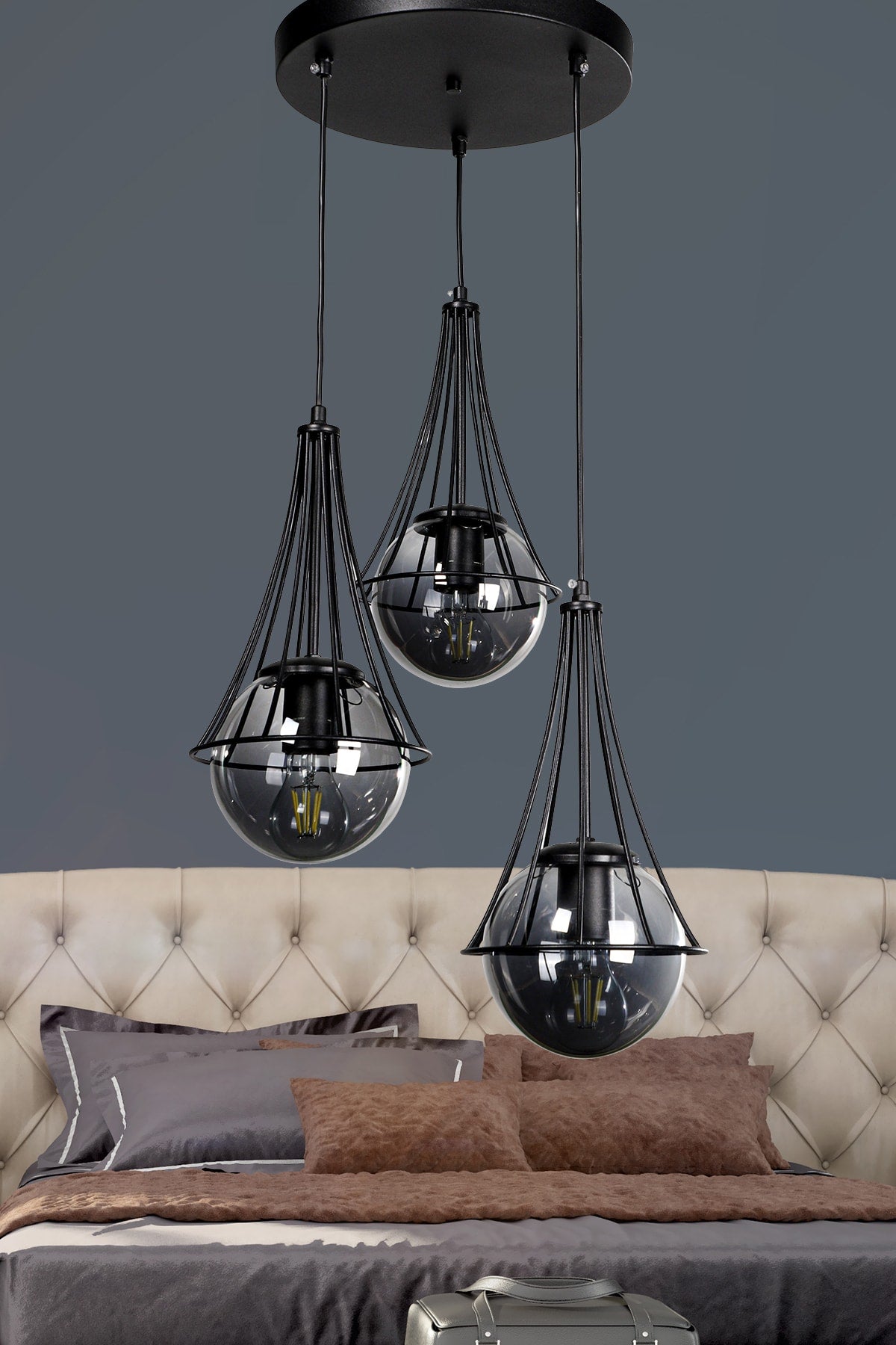 Lapis 3Rd Black-Smoked Globe Glass Chandelier