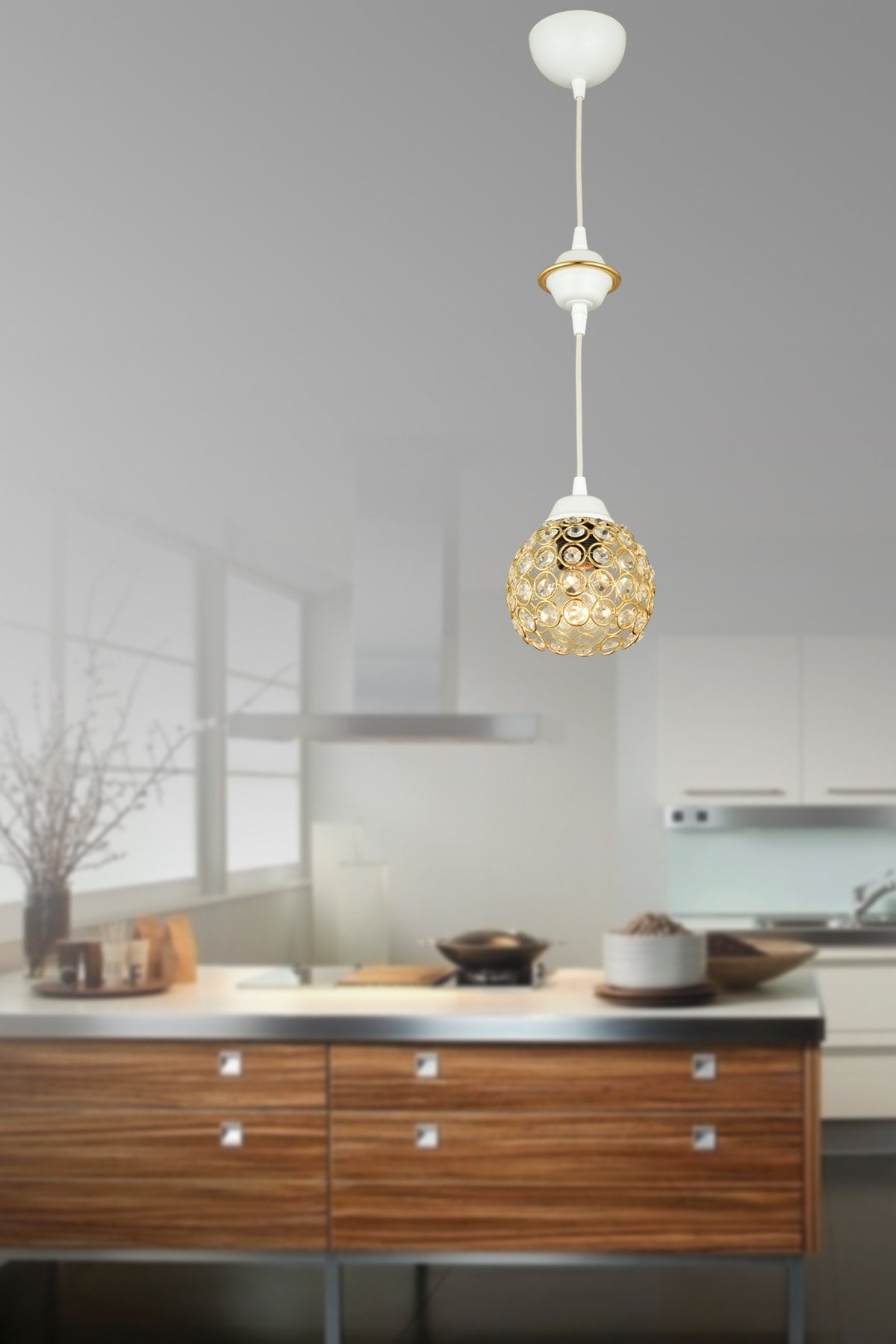 Luxus-Kronleuchter mit weißem Einzelkristall und nach unten gerichtetem Licht