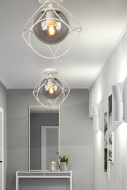 Suna Single White-Smoked Glass Ceiling Mount Chandelier