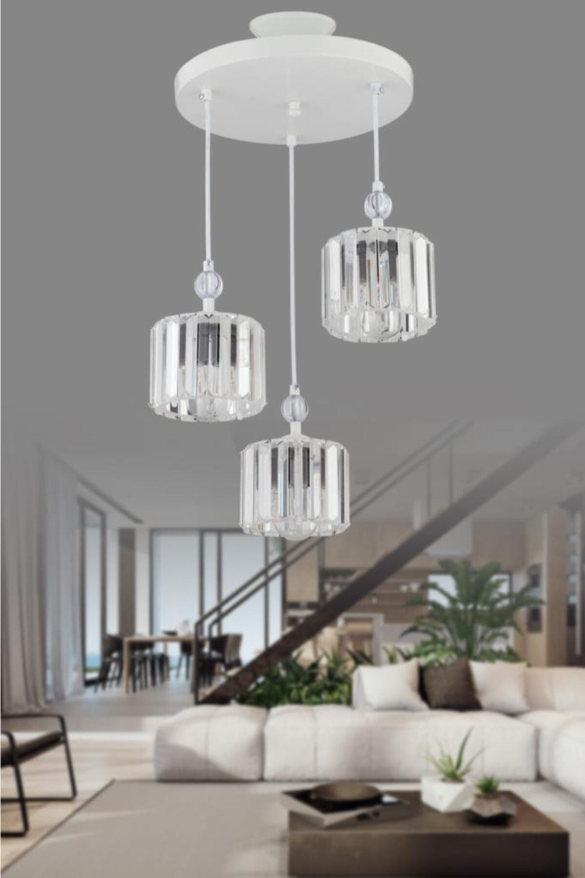 Maya 3-Piece White Y-10 Stone Chandelier
