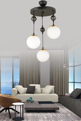 Pendant Lamp Tray Black 3-Piece White Globe Glass Downward Facing Luxury Chandelier