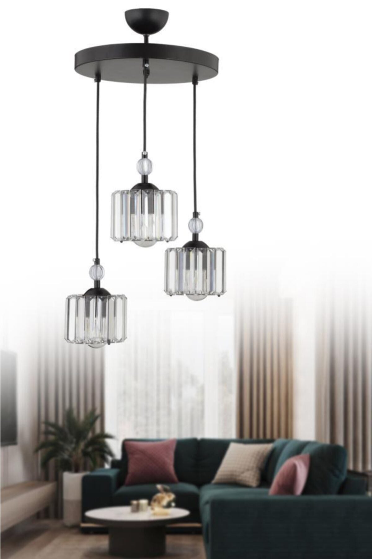 Maya 3-Piece Black Y-10 Crystal Stone Chandelier