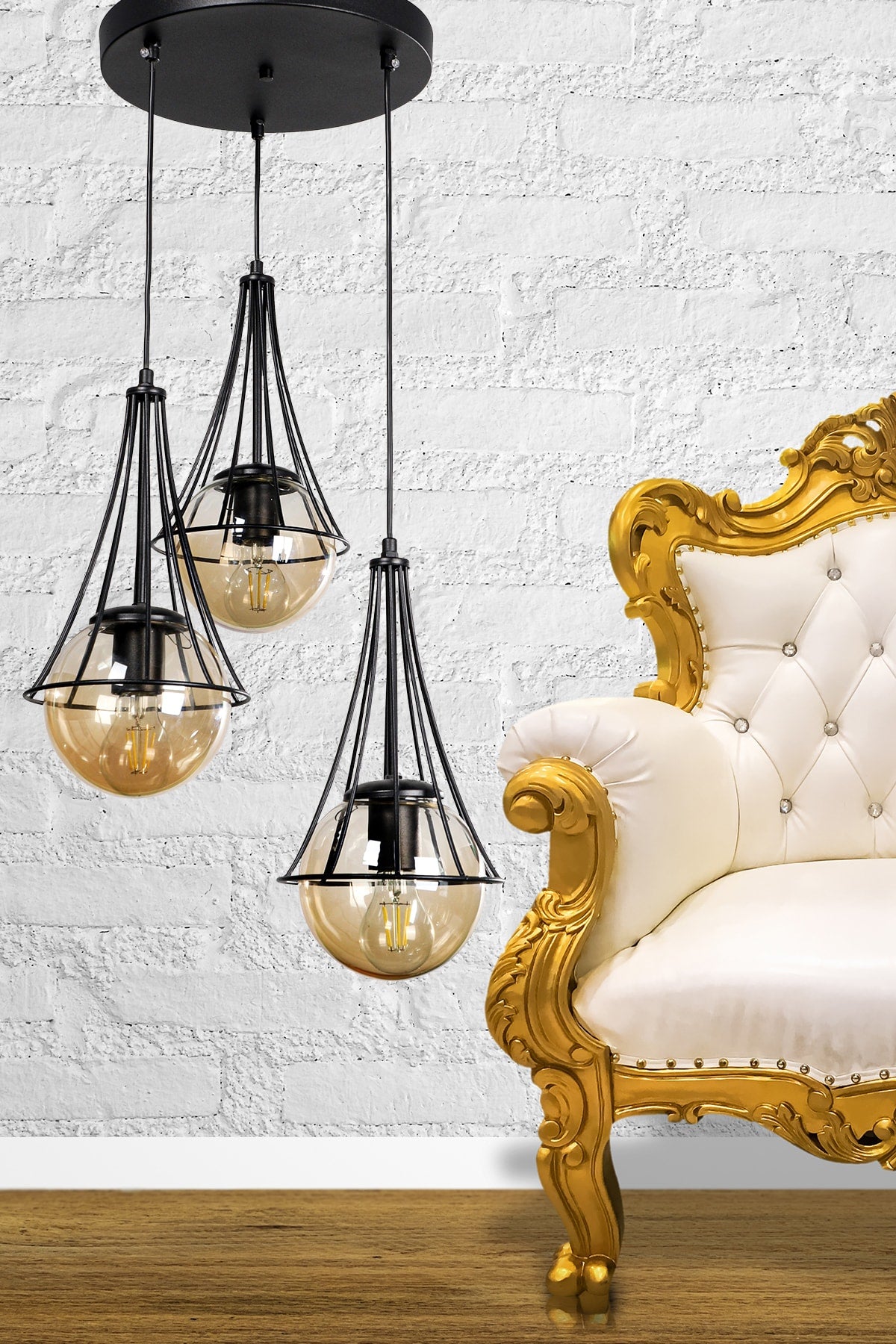 Lapis 3Rd Black-Honey Globe Glass Chandelier