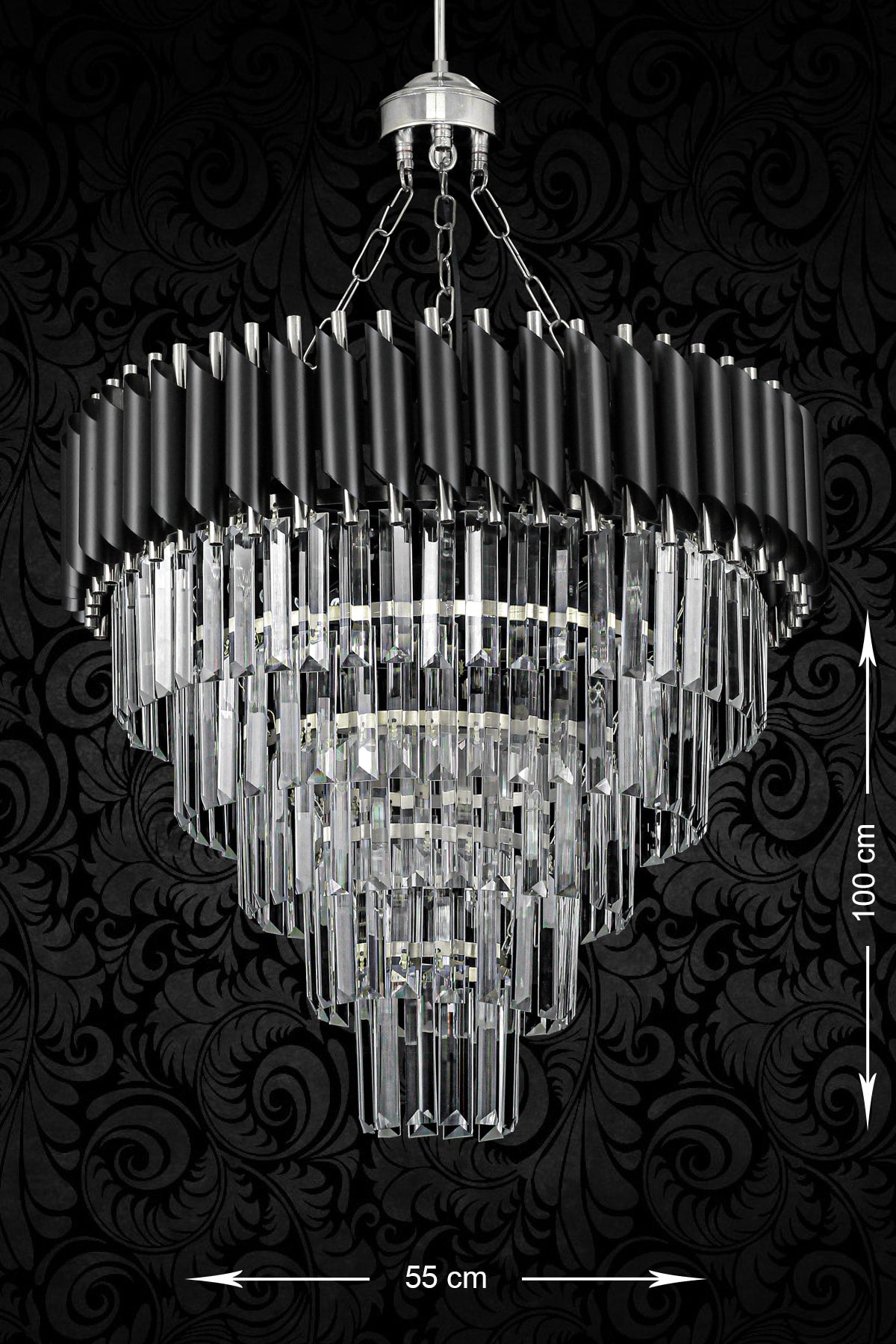 Palmira 55 Cm Crystal Stone Luxury Chandelier Set Of 5 - (Black-Chrome)