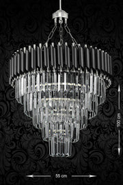 Palmira 55 Cm Crystal Stone Luxury Chandelier Set Of 5 - (Black-Chrome)