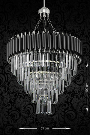 Palmira 55 Cm Crystal Stone Luxury Chandelier Set Of 5 - (Black-Chrome)