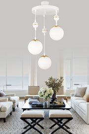 Pendant Lamp Tray White 3-Piece White Globe Glass Downward Facing Luxury Chandelier