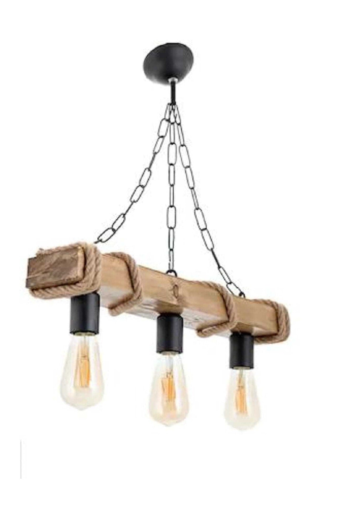 Authentic Wooden Natural Log Rope 3-Piece Chandelier (LIGHT COLOR).