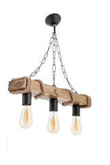 Authentic Wooden Natural Log Rope 3-Piece Chandelier (LIGHT COLOR).