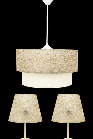 Salmon Gold String Bedroom Lampshade And Chandelier Set