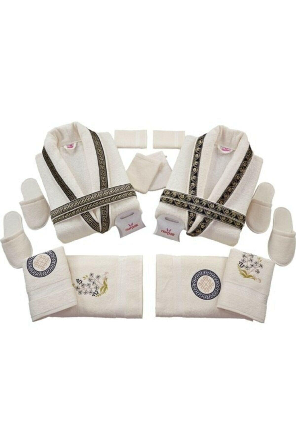 Bathrobe Set 100% Cotton Cream-burgundy (16 Pieces)code-512 - Swordslife