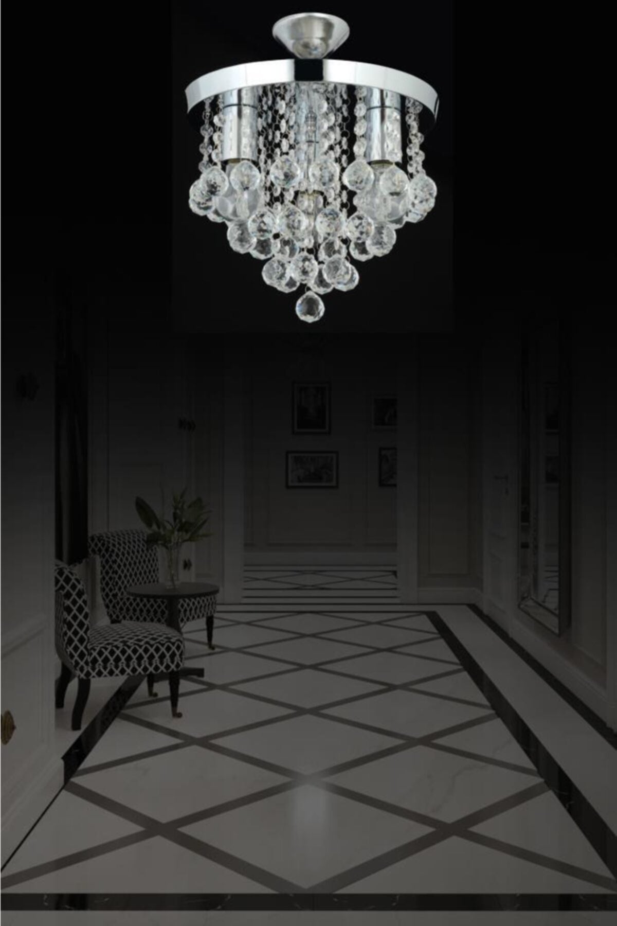 Biga 3-Piece Silver Pendant Lamp With Stone Chandelier