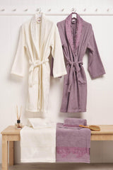 Cotton Jacquard Family Bathrobe Set - White - Purple - Swordslife